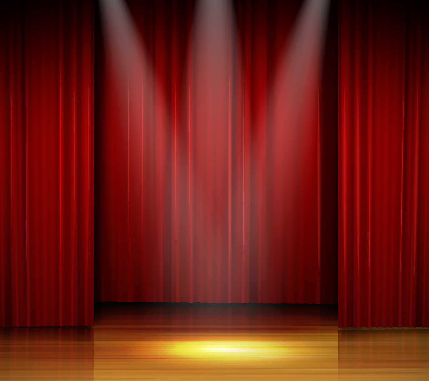 Theater Stage with Red Curtain and Spotlights